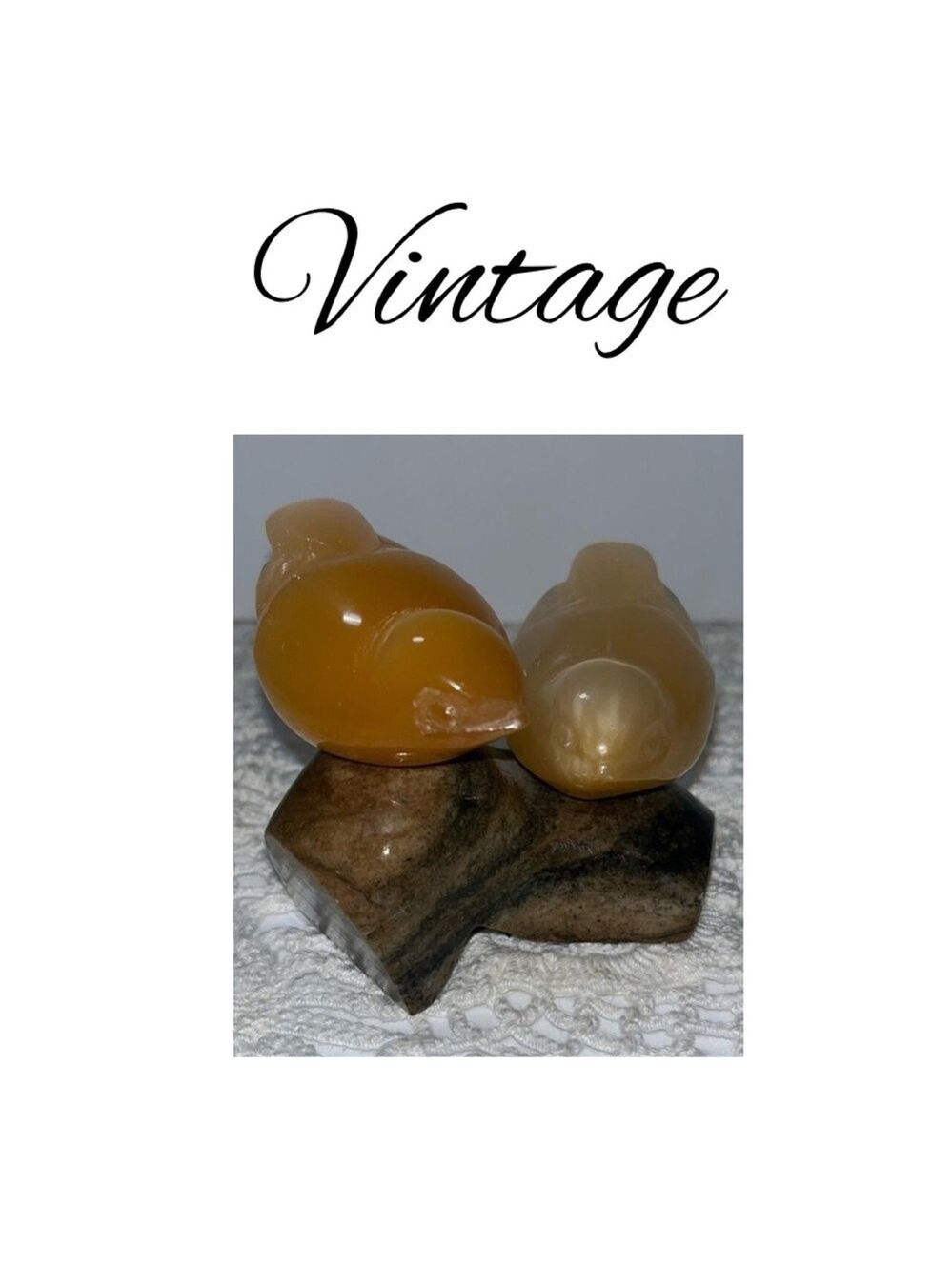 Vintage Selenite Gypsum Carved Russian Love Birds Marble Base